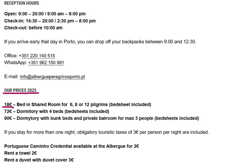 Albergue Peregrinos Porto官網截圖
