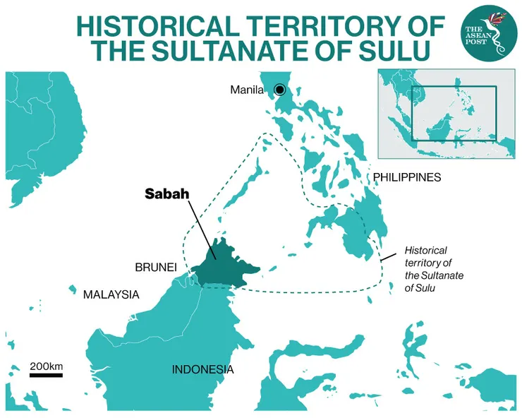 18世紀的蘇祿蘇丹國（The Sultanate of Sulu）勢力版圖，其中包含北婆（沙巴），轉載自The ASEAN Post