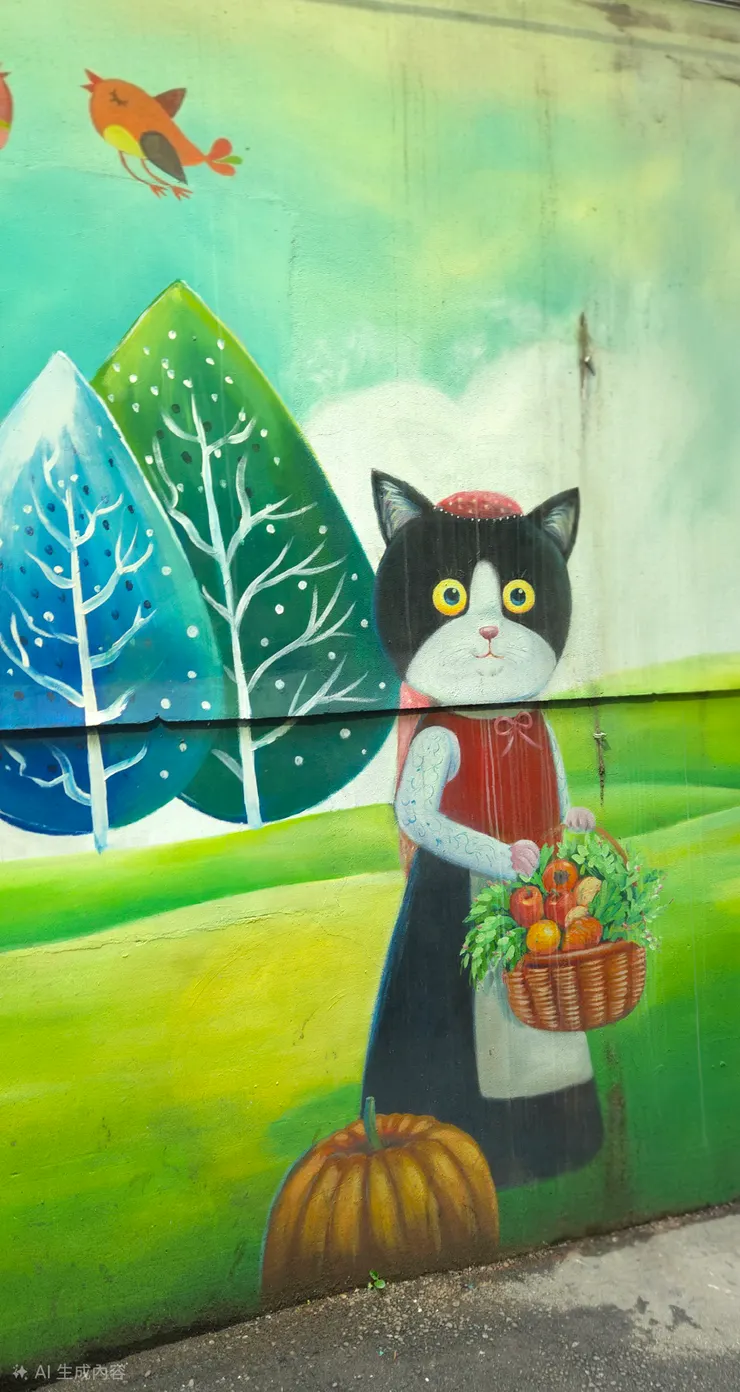 貓太太：剛從菜園回來，提著一筐新鮮柿子，路過時搖了搖頭：「這年頭，狗比生活更難捉摸。」