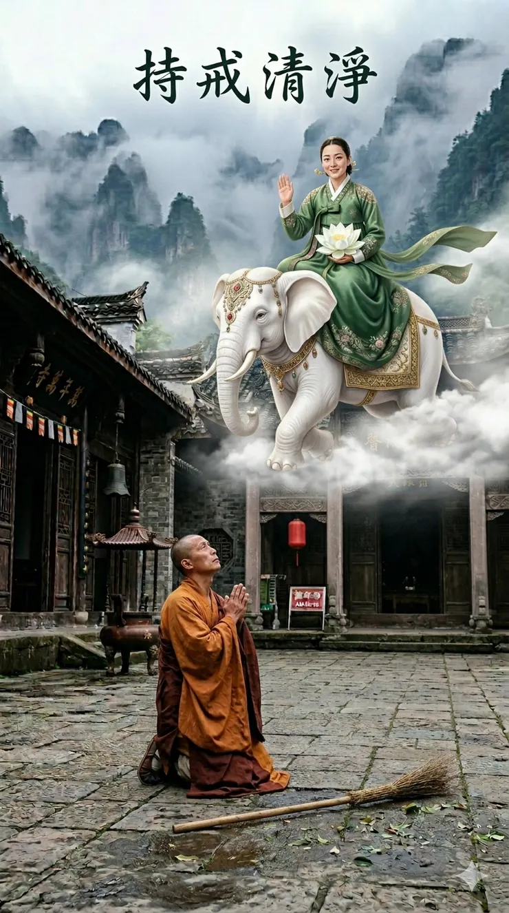 牽白豬女子變成騎白象的普賢菩薩