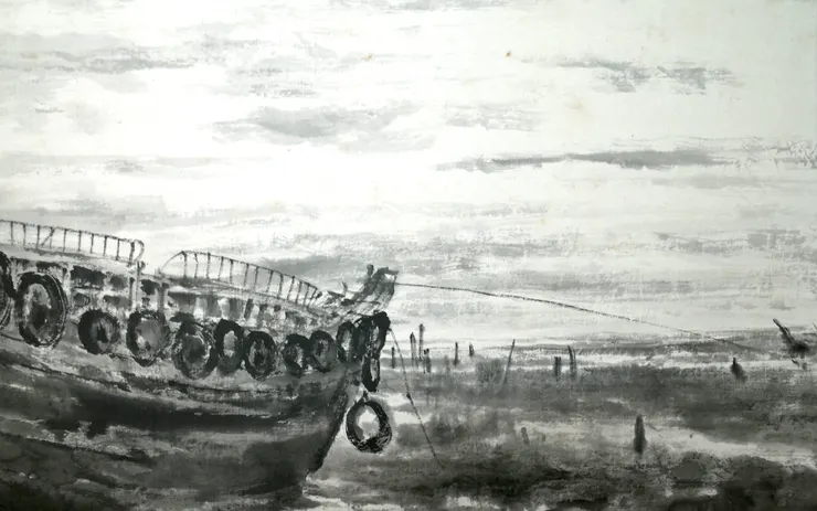 〈夏墅夕照／浯江口夕照〉局部－海天