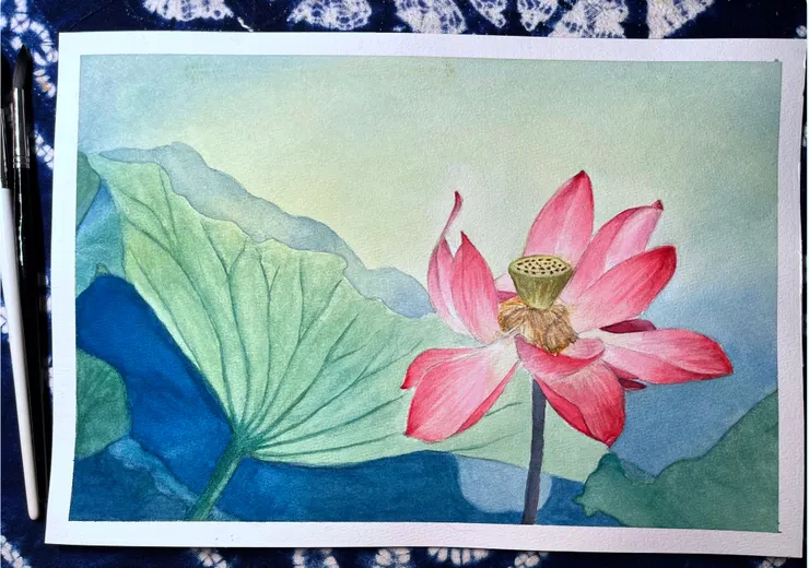 圖 YHCC@水彩練習 AUG2022W08 夏荷 38x26cm