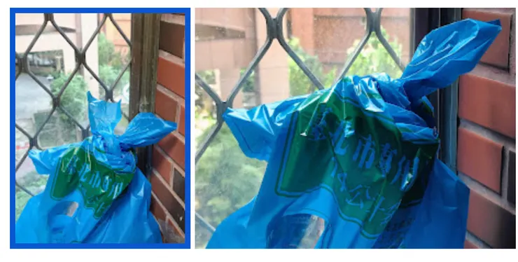 出門前出門後的垃圾袋就不一樣了(右：出門前；左：回家後)