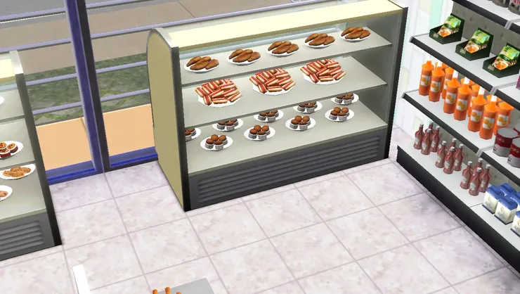 櫥窗放什麼食物和展示櫃我也設計了很久，最後決定放麵包糕點。