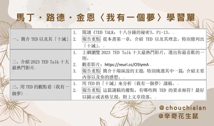 〈我有一個夢〉學習單