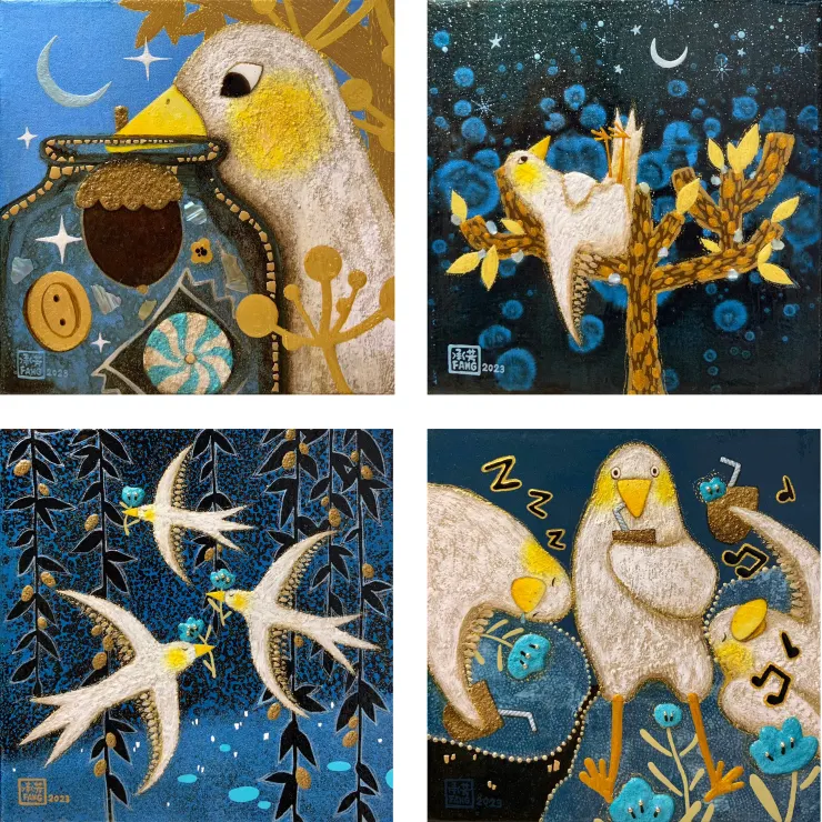 (左上)閃閃亮亮閃閃(右上)休息一下下(左下)週末也瘋狂(右下)眾鳥皆醉我獨醒