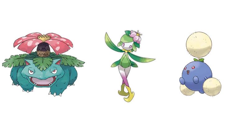 妙蛙花、裙兒小姐(洗翠的樣子)以及毽子棉