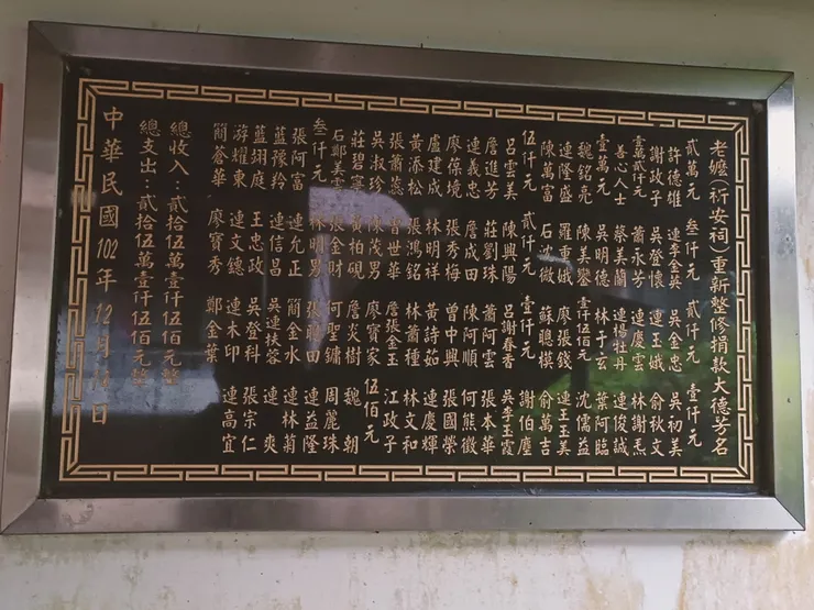 2013年重修銘牌，可看到稱為祠名為「(老嬤)祈安祠」