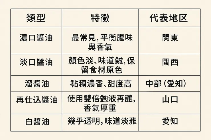 醬油的五大分類(以鹽度與香氣為基準)