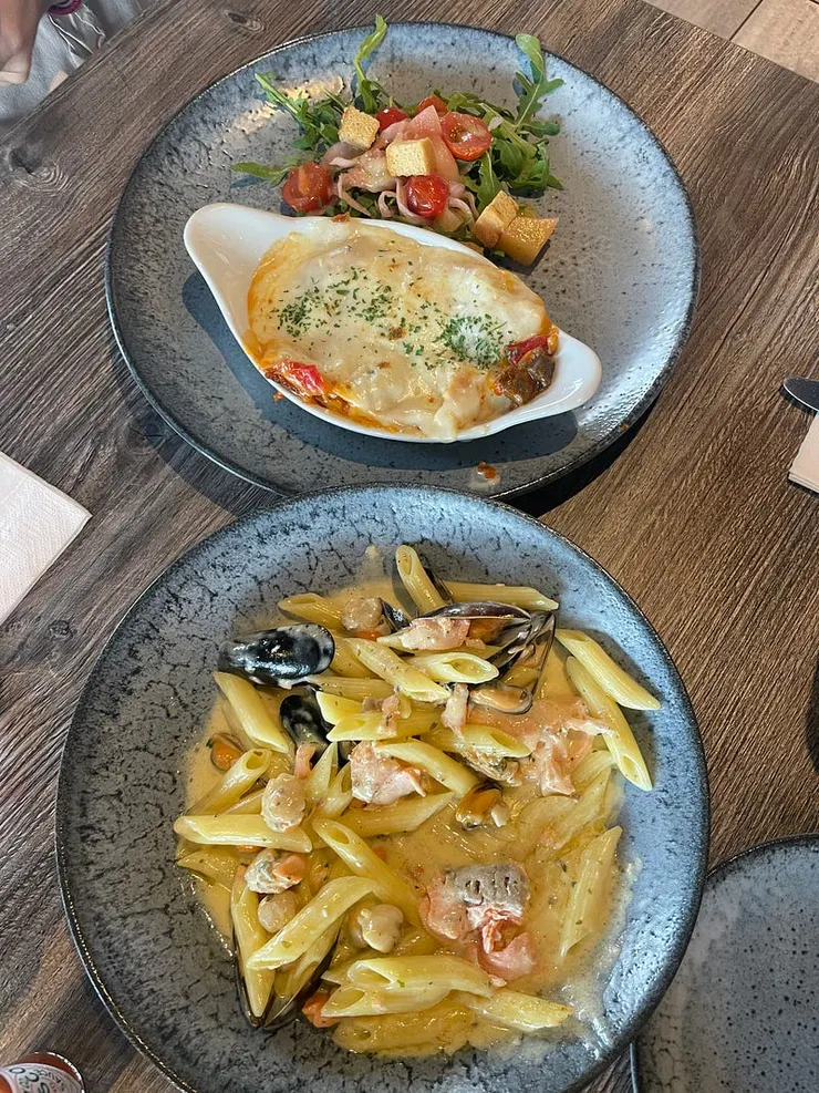 Roasted vegetable Lasagne£12.95 / Seafood Penne&nbsp;£18.95