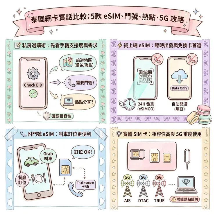 【泰國網卡推薦】eSIM下飛機就能用嗎？🇹🇭 Dcard/PTT 5 款 AIS、True、熱點方案比較