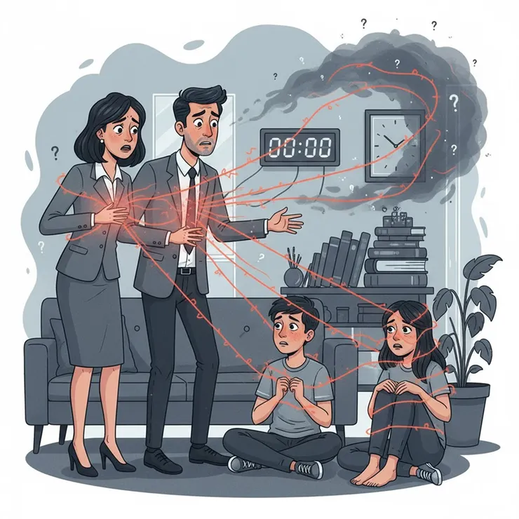 正在傳授子女「焦慮」的家長! (小昕咒語Gemini繪圖)