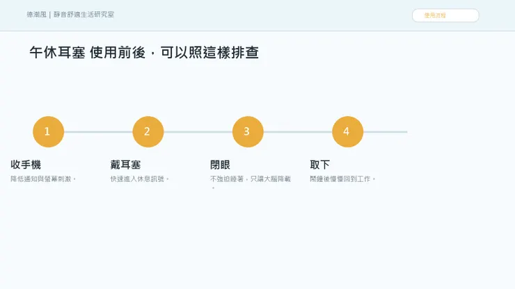 午休二十分鐘也睡不著：短暫安靜，對下午精神很重要 的使用流程