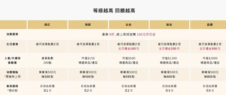 KISSME奇士美會員等級說明
