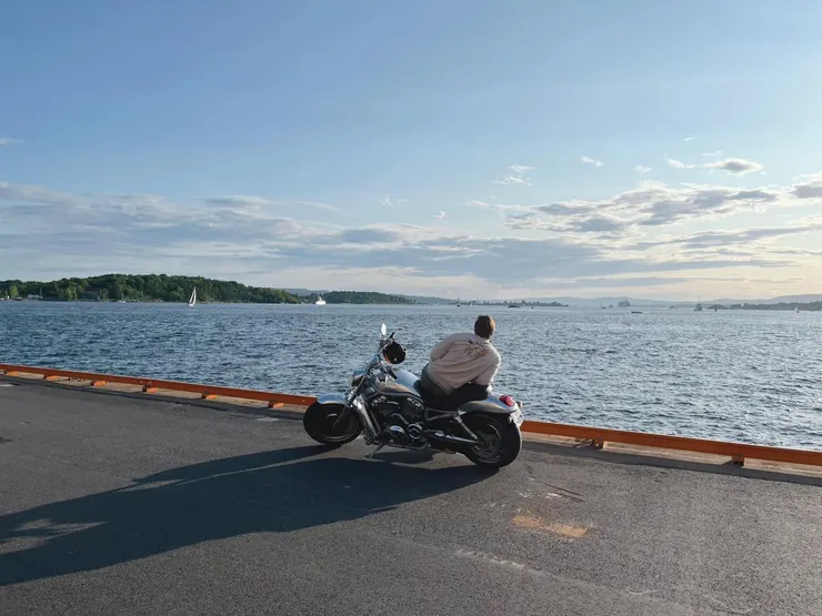 挪威海港看海的人