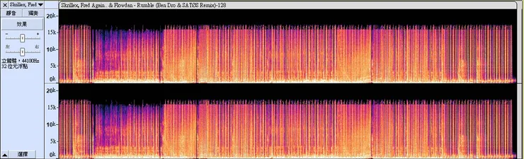 這是Youtube音質128kbps，15k赫茲以上被大幅削掉，高中頻的樂器、人聲聽起來會較無力。