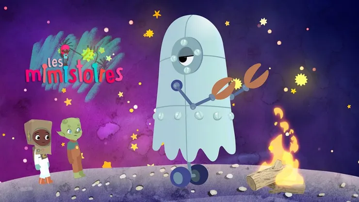 主角男孩訴說著一個又一個脫離現實的故事。（圖片來源：https://www.courtsdunsoir.com/index.php/edition-2022/programmation/festival-2022/courts-sur-pattes-2022/les-courts-sur-pattes-competition-officielle-serie-courte-les-mimistoires）