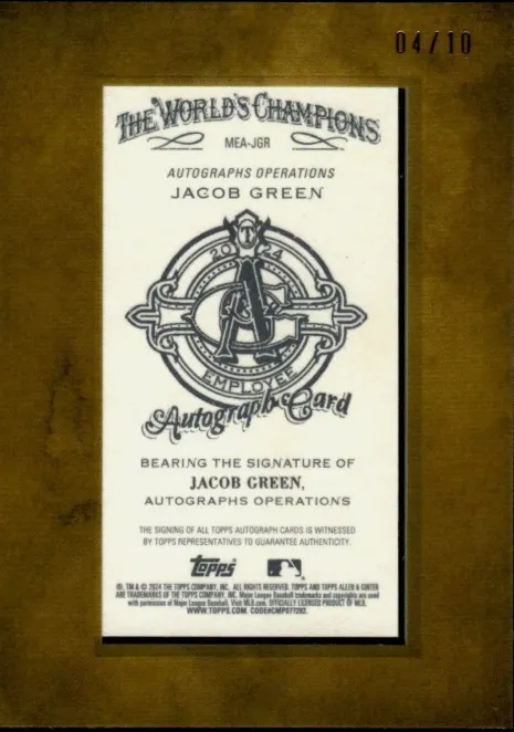 2024 Topps Allen & Ginter Employee Auto Jacob Green Framed Mini Autograph /10