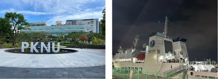 左圖：校園logo 右圖：釜慶海上研究船