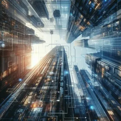 咒語：digital art, 未來科技城市 仰望高樓。（Bing Image CreateAI繪圖生成製成）