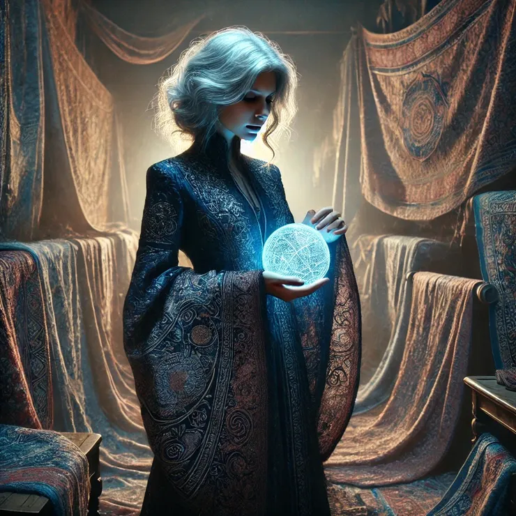 Jane held it up to the light, and in that moment, the blue engulfed her vision. She was no longer in her dimly lit studio but standing at the threshold of a city built of woven threads, its streets shimmering in hues of indigo and ivory.