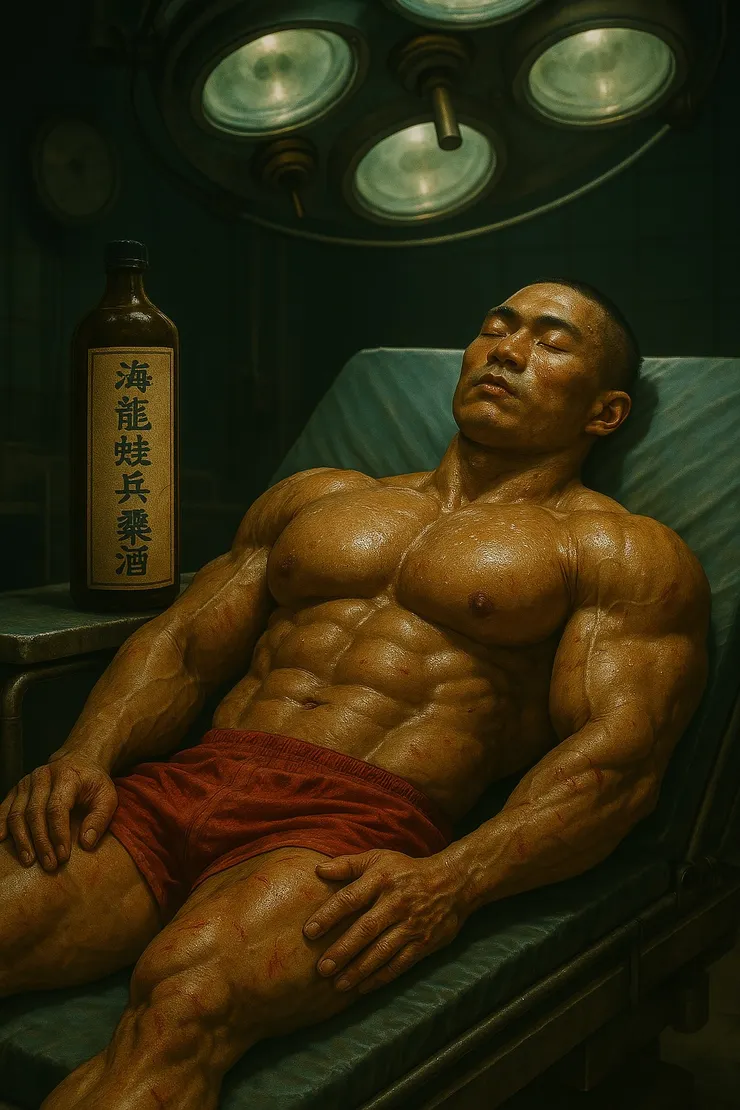 聽聞這個帥氣精實的小蛙兵被割下的巨大陰莖和睪丸最後還被泡到人參酒裡，成了無數俱樂部貴客吹捧、可以用來強筋健骨、壯陽滋陰，補腎固元的「蛙兵鞭酒」。