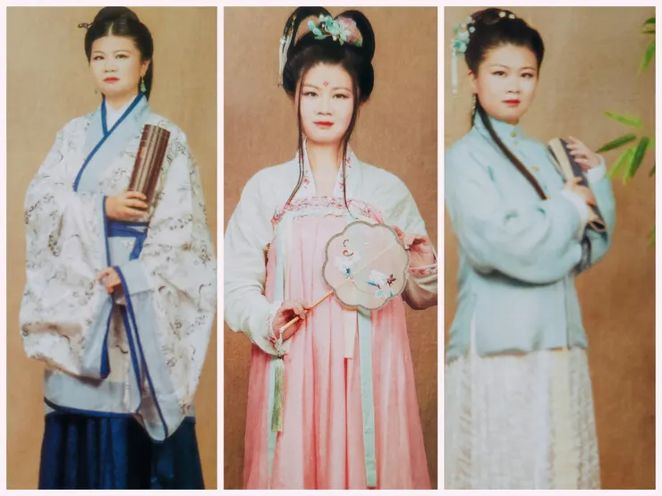 由左至右：曲裾、襦裙、襖裙（顏紫陌｜漢服怎麼穿）