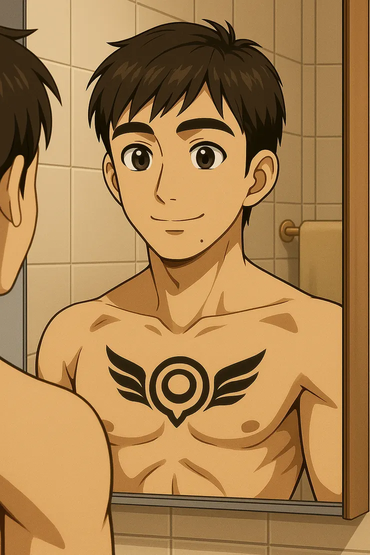 阿文特地跑回浴室照了照鏡子，擺擺姿勢......