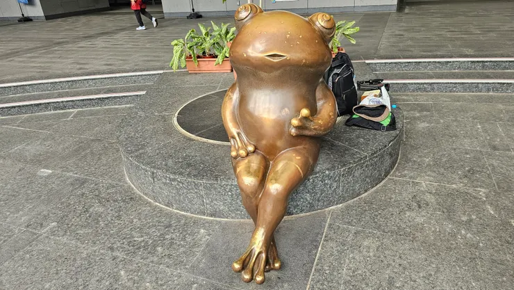 在大安森林公園捷運站的下凹式庭園坐著休息好涼好舒服!