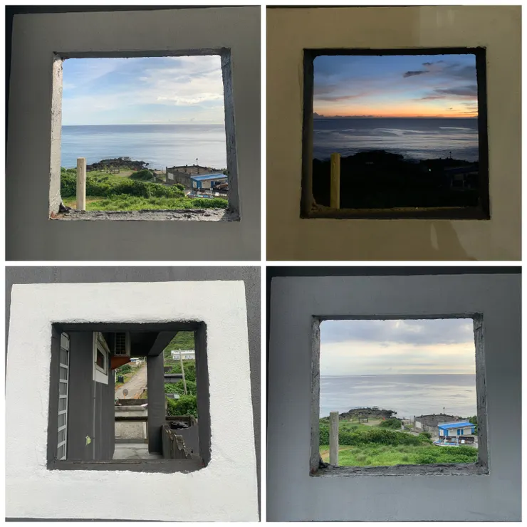 這不是畫,是水泥牆上的小洞。配合著不同天氣,就像是會動的畫一般。左下角是反過來拍,確定不是畫喔!