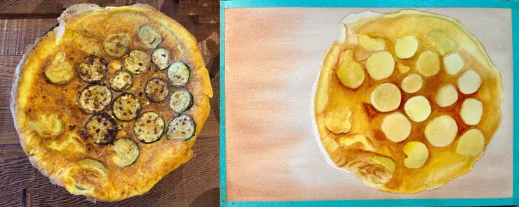 圖YH.CC@水彩練習 W60 櫛瓜煎蛋, 38x26 cm - 待完成