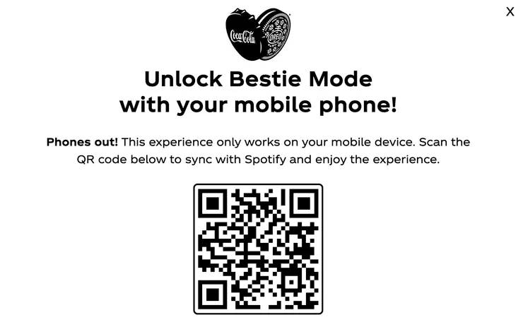 掃描這個QRcode，就可以進到所謂的「朋朋模式」，頁面會跳轉到Spotify。圖/可口可樂官網