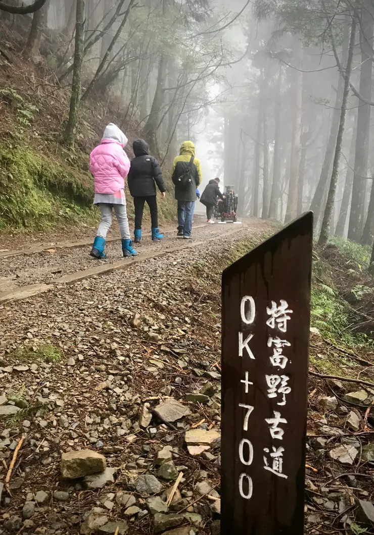 在我們前方是電動輪椅的遊客