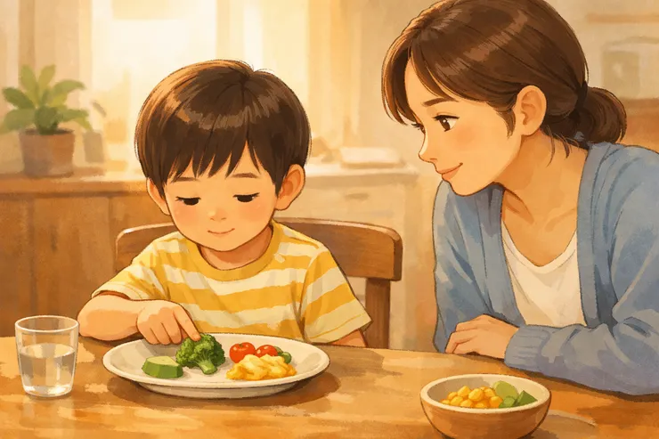 一個安靜停下來的吃飯瞬間：孩子在感受，家長在陪著看見。