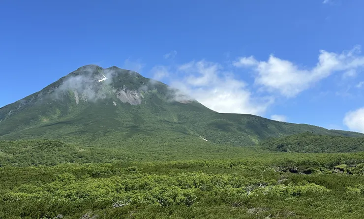 羅臼岳。都七月了，山上還有殘雪呀。