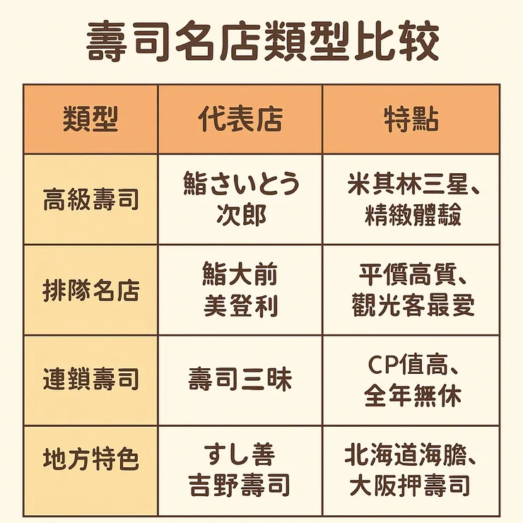 壽司名店類型比較