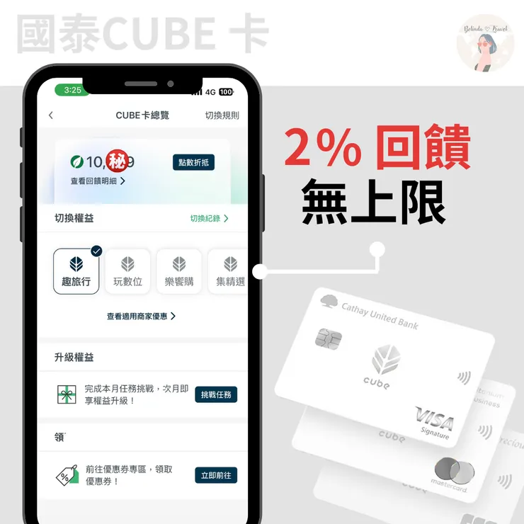 國泰世華CUBE App,權益切換領回饋