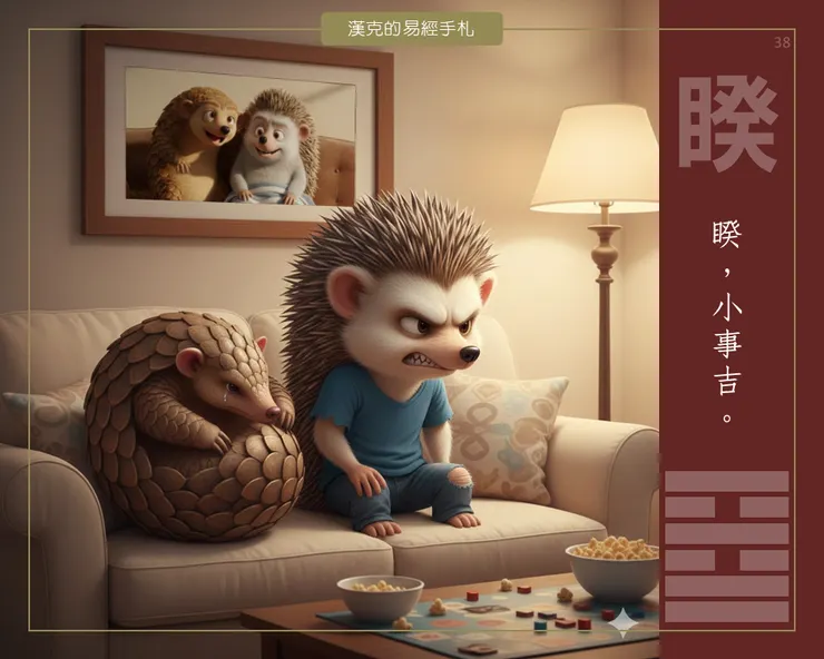 火澤暌,火向上炎,澤向下潤。沒有交集,關係處於分歧狀態。 (漢克設計,AI生成圖)