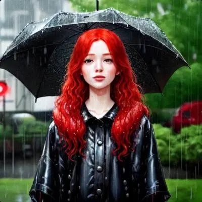 Line Moonshot指令：插畫 雨天中被雨淋濕的紅髮女人