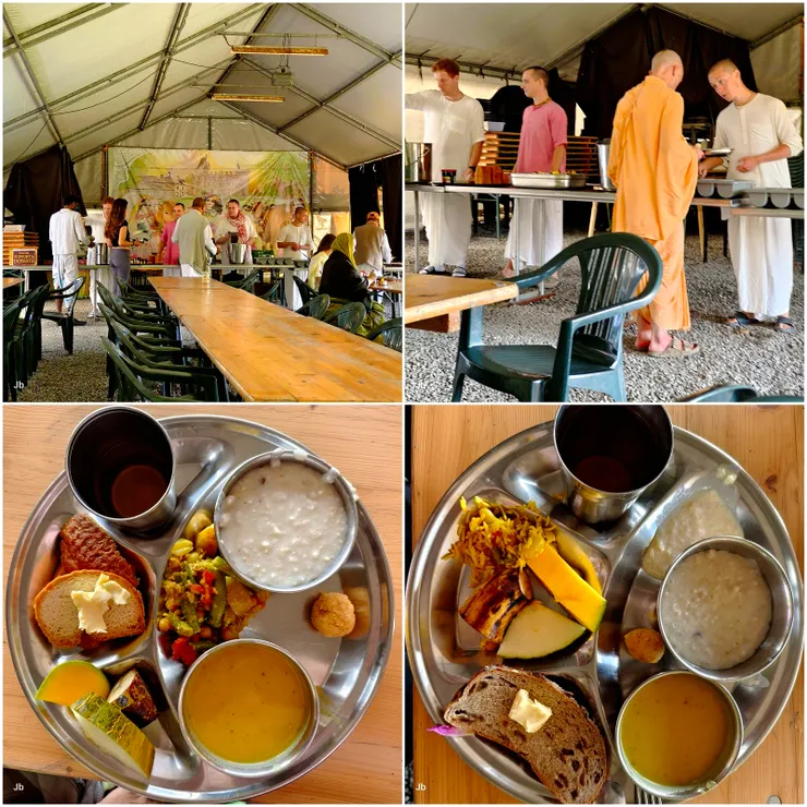 【放飯了！在城堡旁的帳篷派食Prasada。】