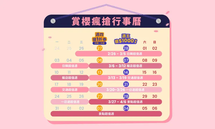 Klook賞櫻瘋搶行事曆