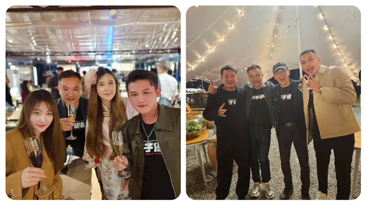 雄鷹娛樂文創事業執行長梁軒安(左4)與檜木天王郭建佑(左2)聯手打造未來屋品牌「宿禧家」，透過亞洲群星會CEO黃冠融(右4)引薦，正式與地產大亨呂台年(右2)的丹內奢華莊園聯名合作。(圖／鷹傳媒提供)