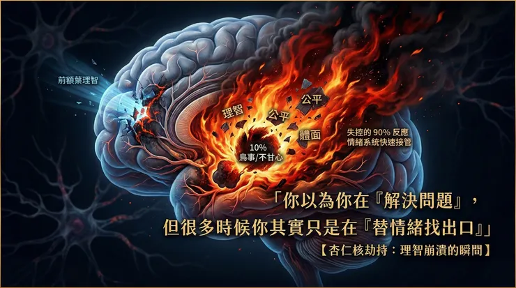 委屈一上來，身體會進入高喚起狀態，情緒像火一樣把視野燒窄。你以為你在處理問題，其實你只是急著替情緒找出口。這時候最重要的不是立刻出手，而是先把反應降載，把自己拉回可判斷的狀態。情緒可以在，但先別讓它接管你的行為。