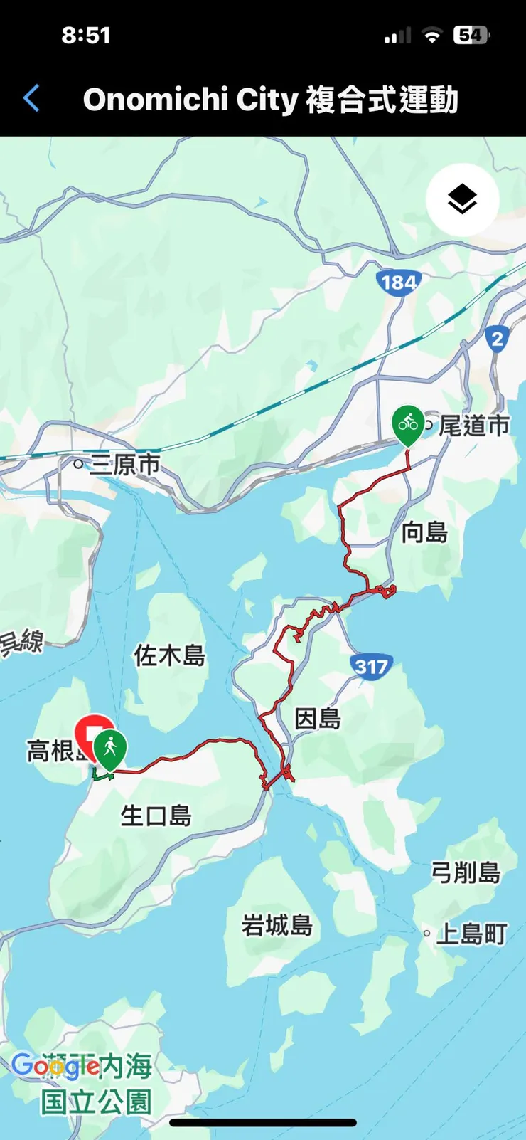 第一天的路程軌跡，總共35k。