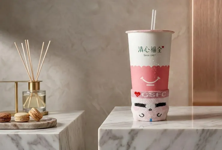 圖說：愚人節當日限定「清心福全杯套－拉拉褲款」，不只造型搞怪吸睛，還能接住冰飲滴落的水珠，從此告別濕答答的雙手與桌面。（資料來源：清心福全）