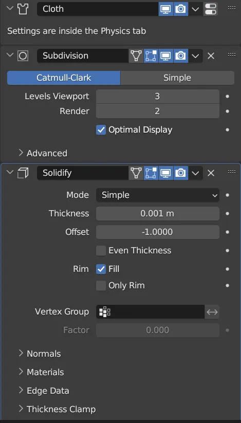 為了讓布料看起來更滑順幫布料加了一些modifier