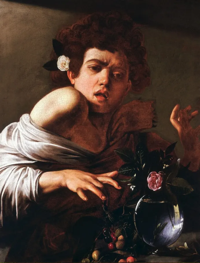 卡拉瓦喬，被蜥蜴咬傷的男孩畫作