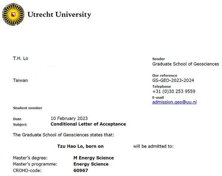 Fig. 2 Conditional Admission to Utrecht University