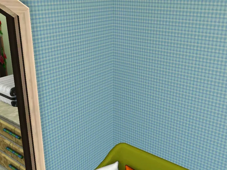 藍白格子壁紙，樸實中帶活潑的感覺。