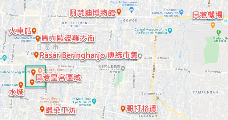 日惹市區景點地圖